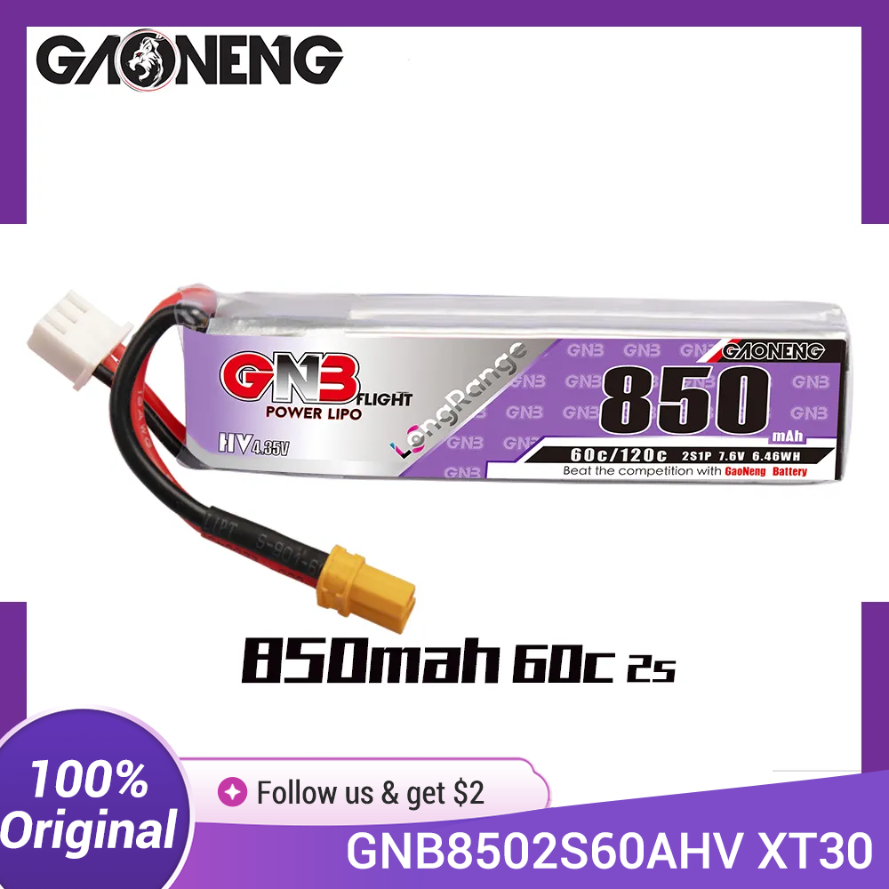 GAONENG GNB LiPo Battery 850mA - đánh giá và giá Drone Kit Racing