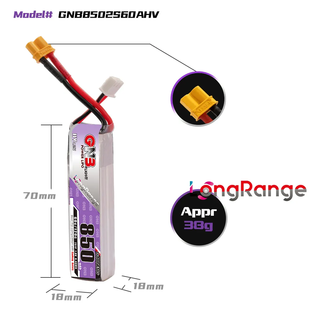 GAONENG GNB LiPo Battery 850mA - đánh giá và giá Drone Kit Racing